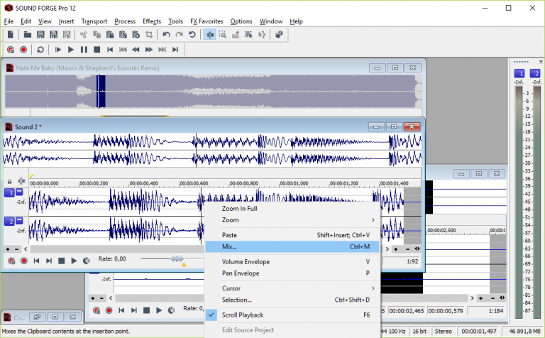 Как в sound forge наложить одну музыку на другую